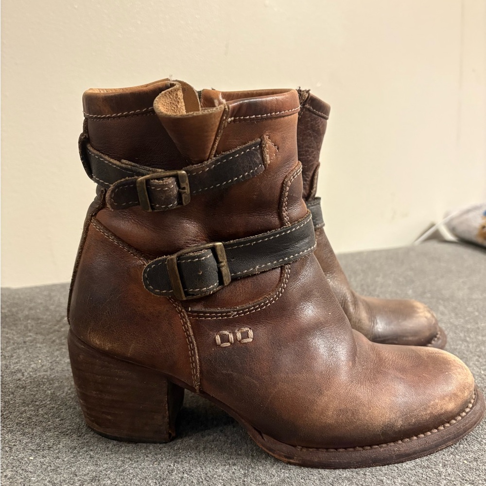 Bed Stu Brown Heeled Boots with Buckle Detail
